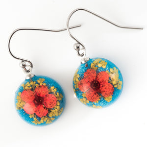 Flower Earrings Mini Orb Earrings Red-Blue