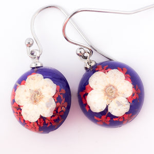 Flower Earrings Mini Orb Earrings White-Purple