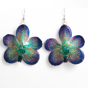 Flower Earrings Purple Blue vanda orchid earrings
