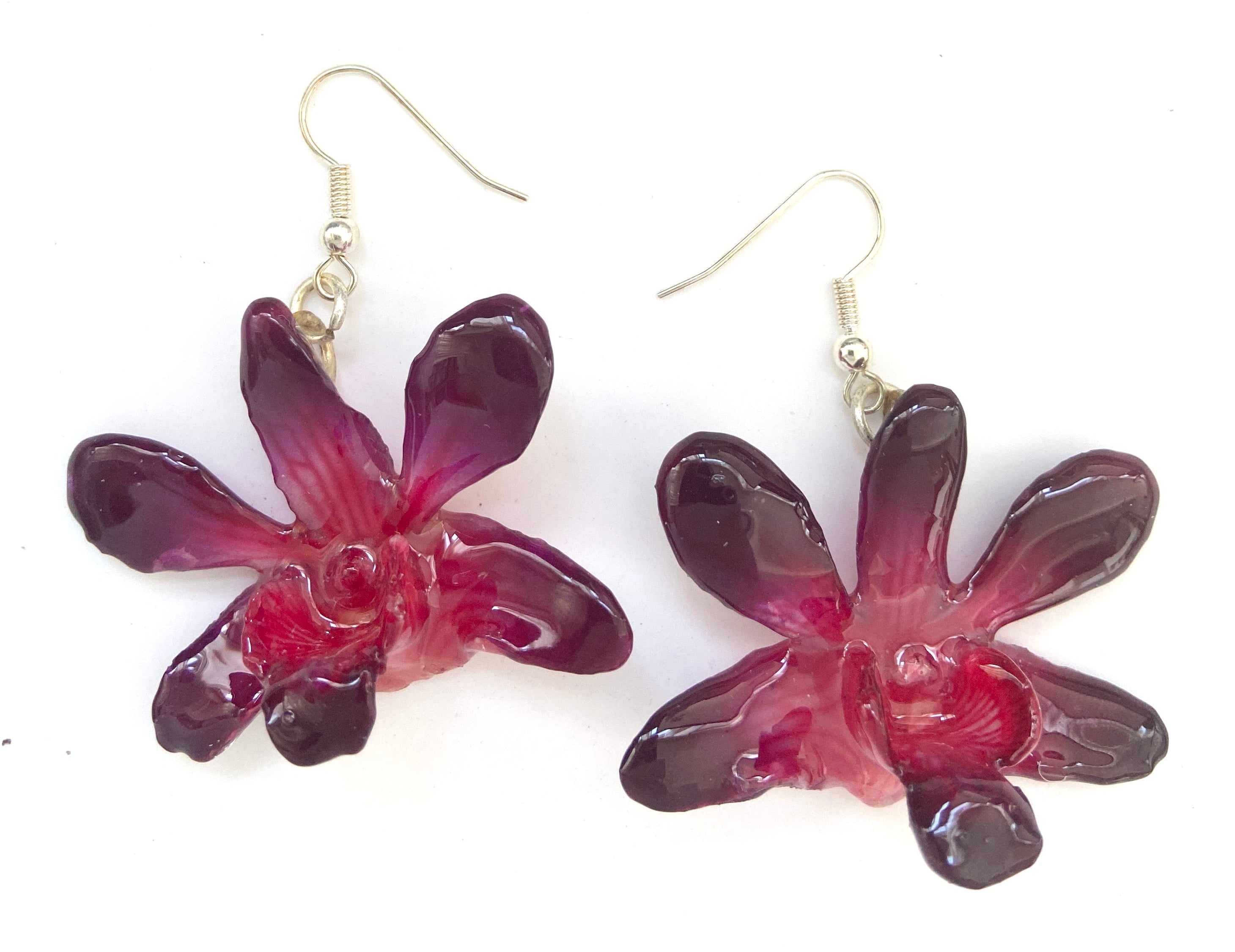 Purple Pink Dendrobium Orchid Earrings