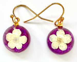 Flower Earrings Mini Orb Earrings White-Purple