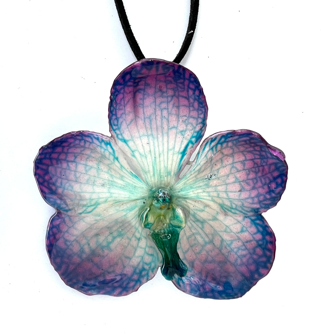 Purple Blue Vanda Orchid necklace