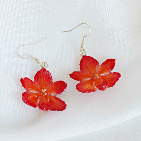 Red Orange Rhynchocentrum Orchid Earrings