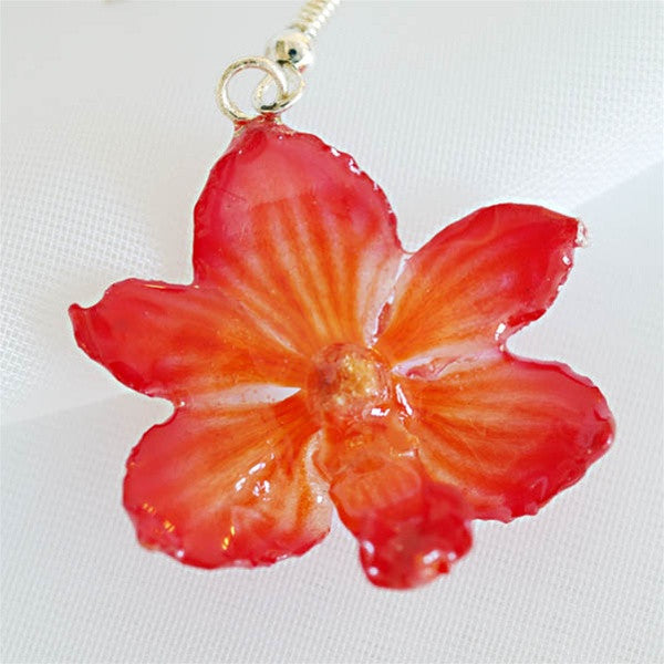 Red Orange Rhynchocentrum Orchid Earrings