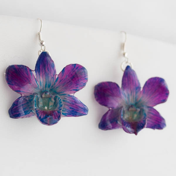 Flower Earrings Purple Blue Dendrobium Orchid Earrings