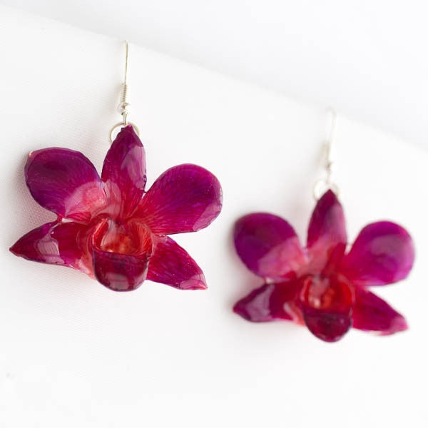 Purple Pink Dendrobium Orchid Earrings