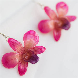 Flower Earrings Pink-Purple Dendrobium Crepidatum Orchid Earrings