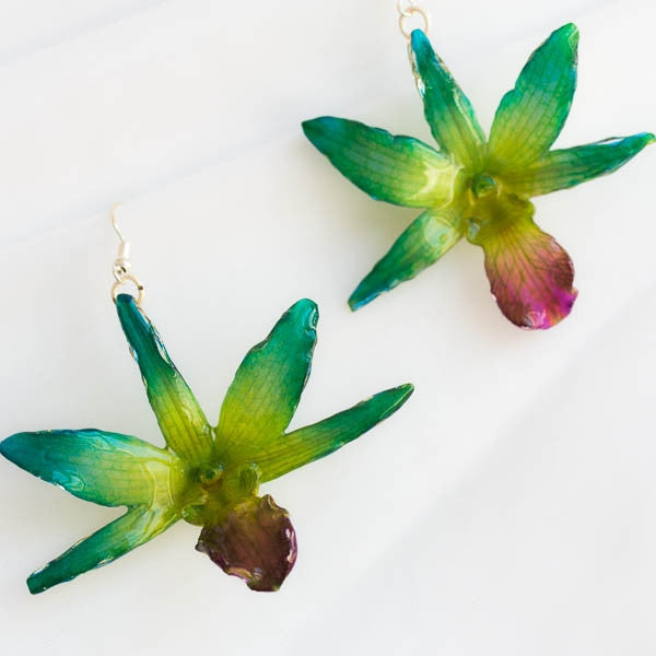 Flower Earrings Green Yellow Draconis Orchid Earrings
