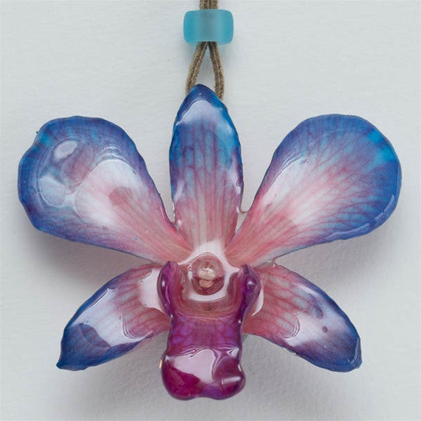 Blue-Pink Dendrobium Orchid necklace