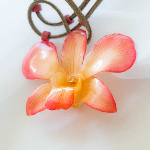 Pink-Yellow Dendrobium Orchid necklace