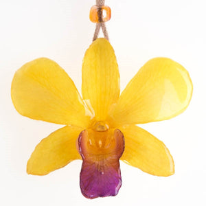 Yellow-Purple Dendrobium Orchid Necklace
