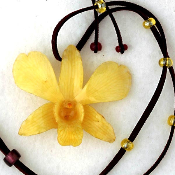 Yellow Dendrobium Orchid necklace