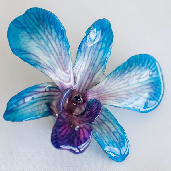 Purple Blue Dendrobium Orchid pin.