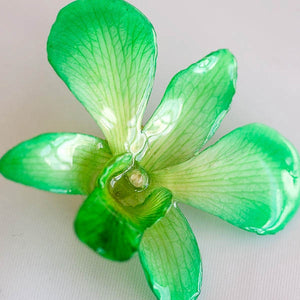 Green White Dendrobium Orchid pin