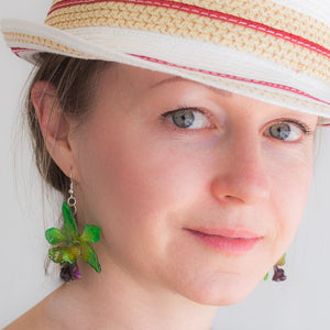 Flower Earrings Green Miky Orchid Earrings