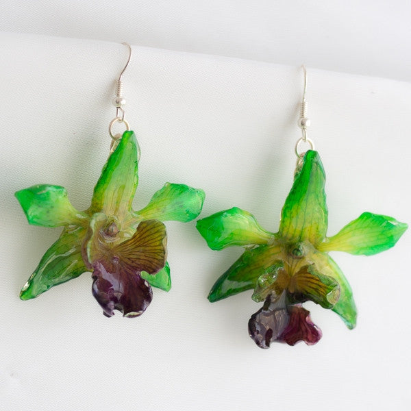 Flower Earrings Green Miky Orchid Earrings