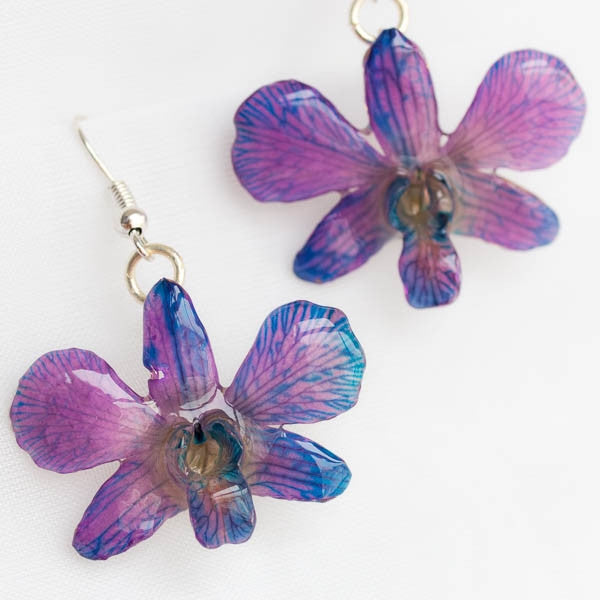 Flower Earrings Pink-Lady orchid earrings, purple-blue color