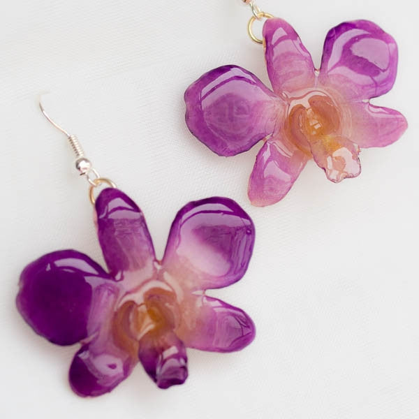 Flower Earrings Pink-Lady orchid earrings, purple-white color