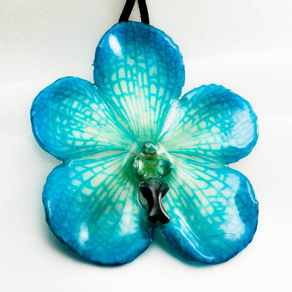 Flower Necklace  Blue Vanda Orchid