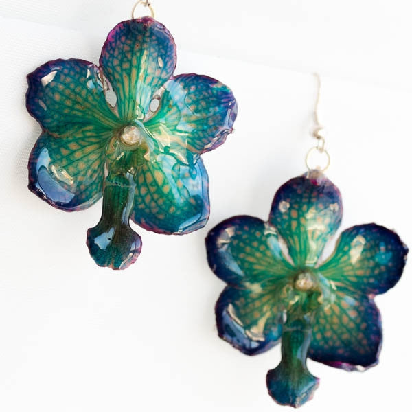 Flower Earrings Purple Blue Vasco Orchid Flower Earrings
