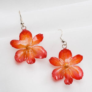 red yellow rhynchocentrum orchid earrings