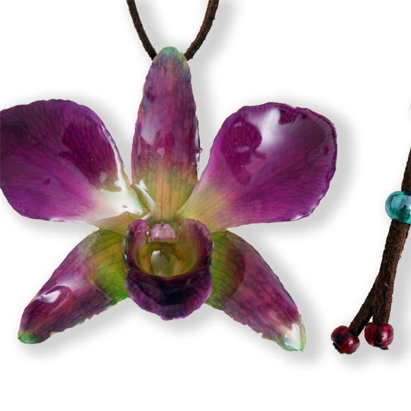 Purple Green Dendrobium Orchid Necklace