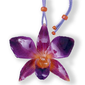 Purple Orange Dendrobium Orchid Necklace