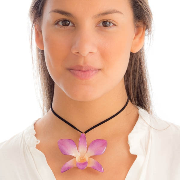 Purple White Dendrobium Orchid necklace
