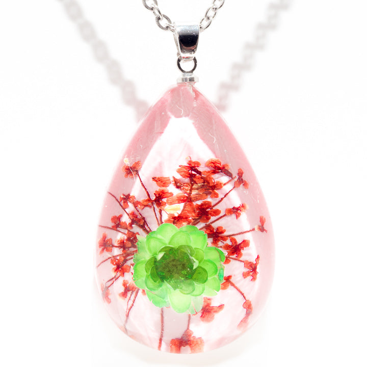 Flower Necklace Orb Bea Green-Pink