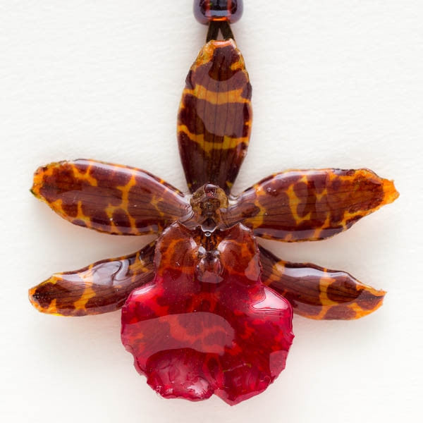 Orange Red Tiger Orchid Necklace