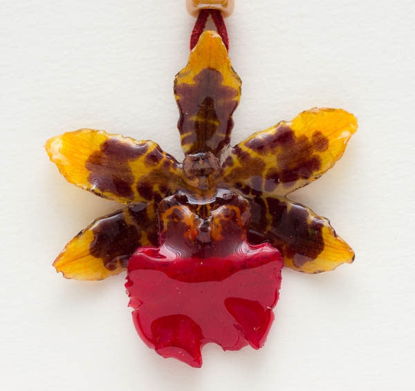 Yellow Red Tiger Orchid Necklace