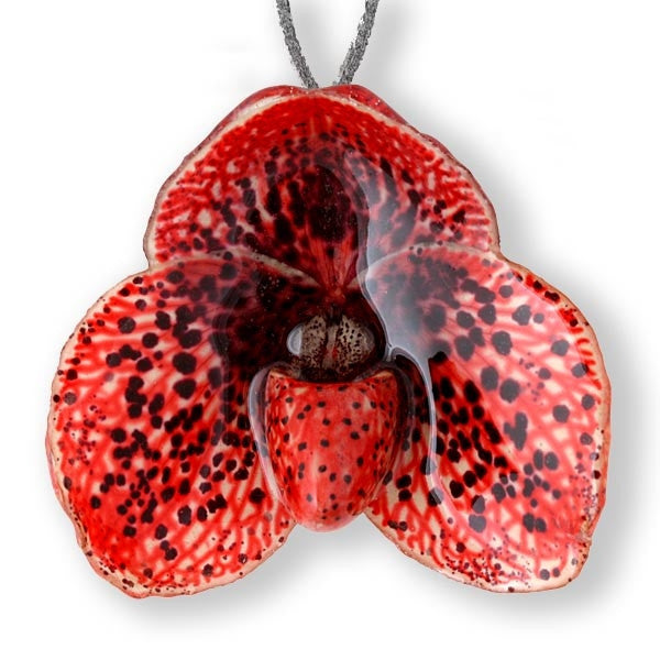 Red Paph Bellatulum Orchid Necklace