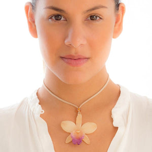 White Purple Sakura Orchid necklace