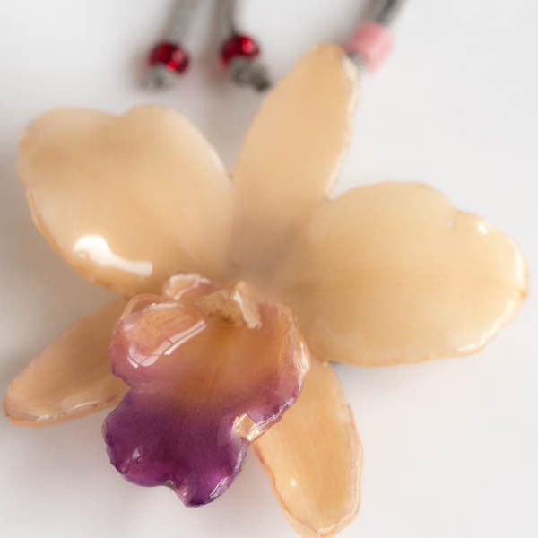 White Purple Sakura Orchid necklace