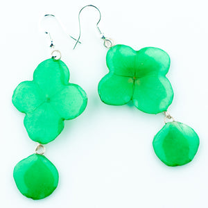 Green Hydrangea Real Flower Earrings