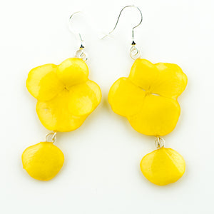 yellow hydrangea real flower earrings preserved in resin
