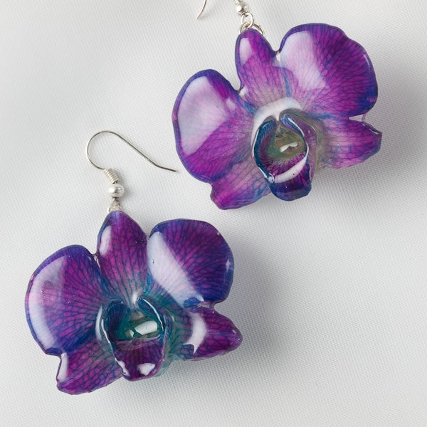 Flower Earrings Purple Blue Small Dendrobium Caren Orchid Earrings