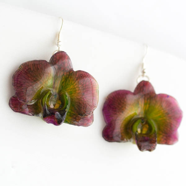 Flower Earrings Purple Green Dendrobium Caren Orchid Earrings