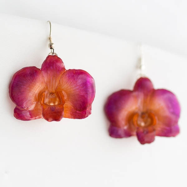 Purple-Orange Dendrobium Caren Orchid Earrings