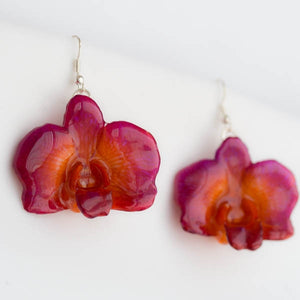 Purple-Orange Dendrobium Caren Orchid Earrings
