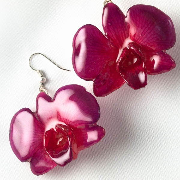 Purple Pink Small Dendrobium Caren Orchid Earrings