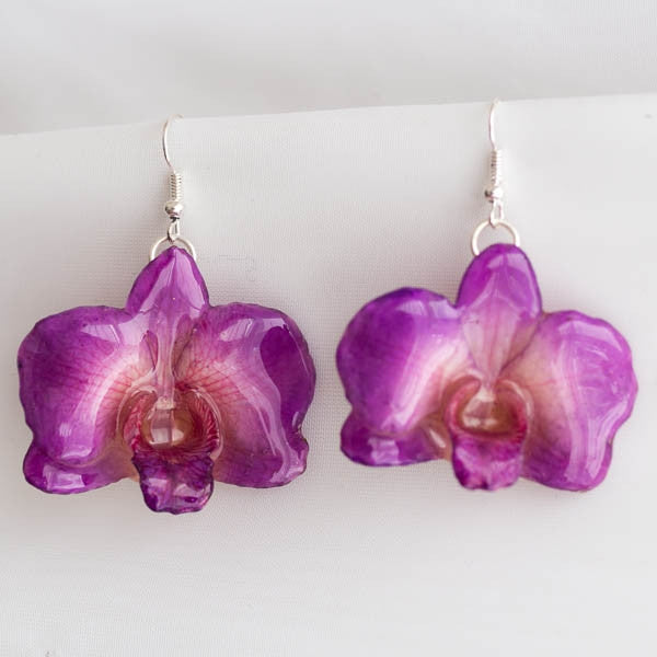 Purple-White Dendrobium Caren Orchid Earrings