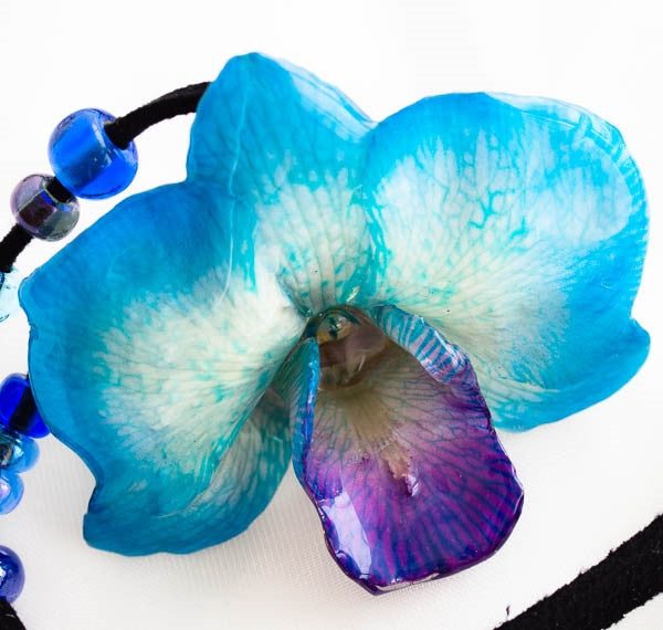 Purple Blue Dendrobium Orchid necklace