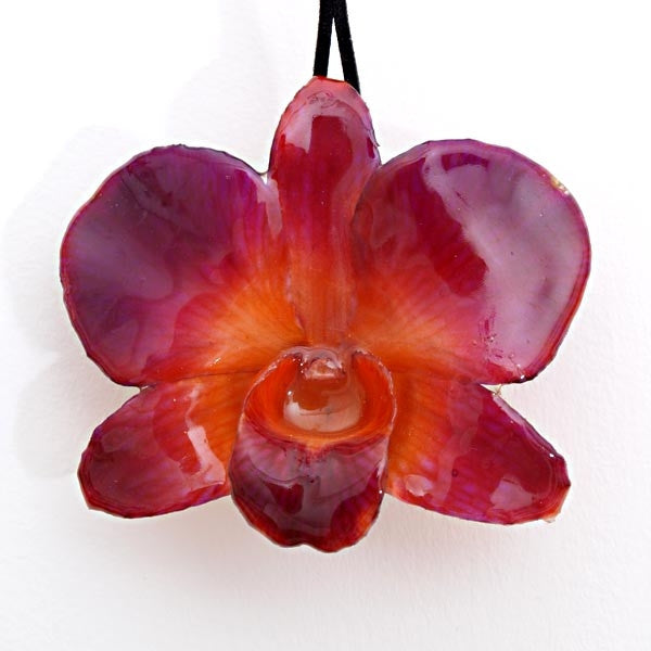 Purple Orange Dendrobium Orchid necklace