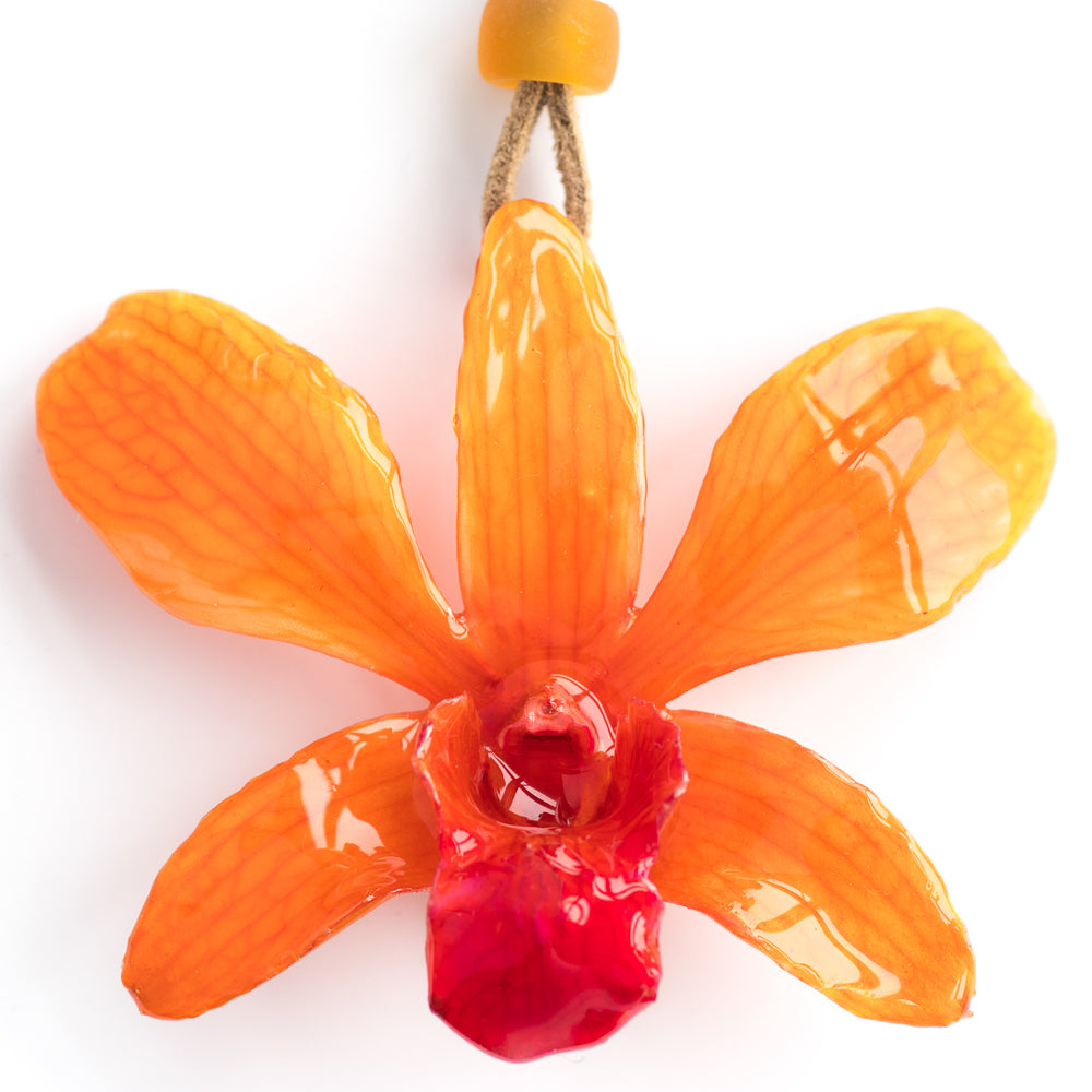 orange-red dendrobium kasem orchid necklace