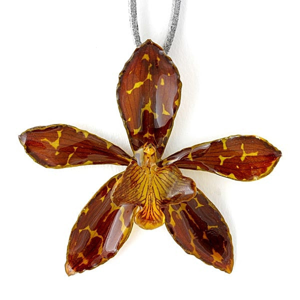 Tiger Cat Yellow Brown Orchid necklace