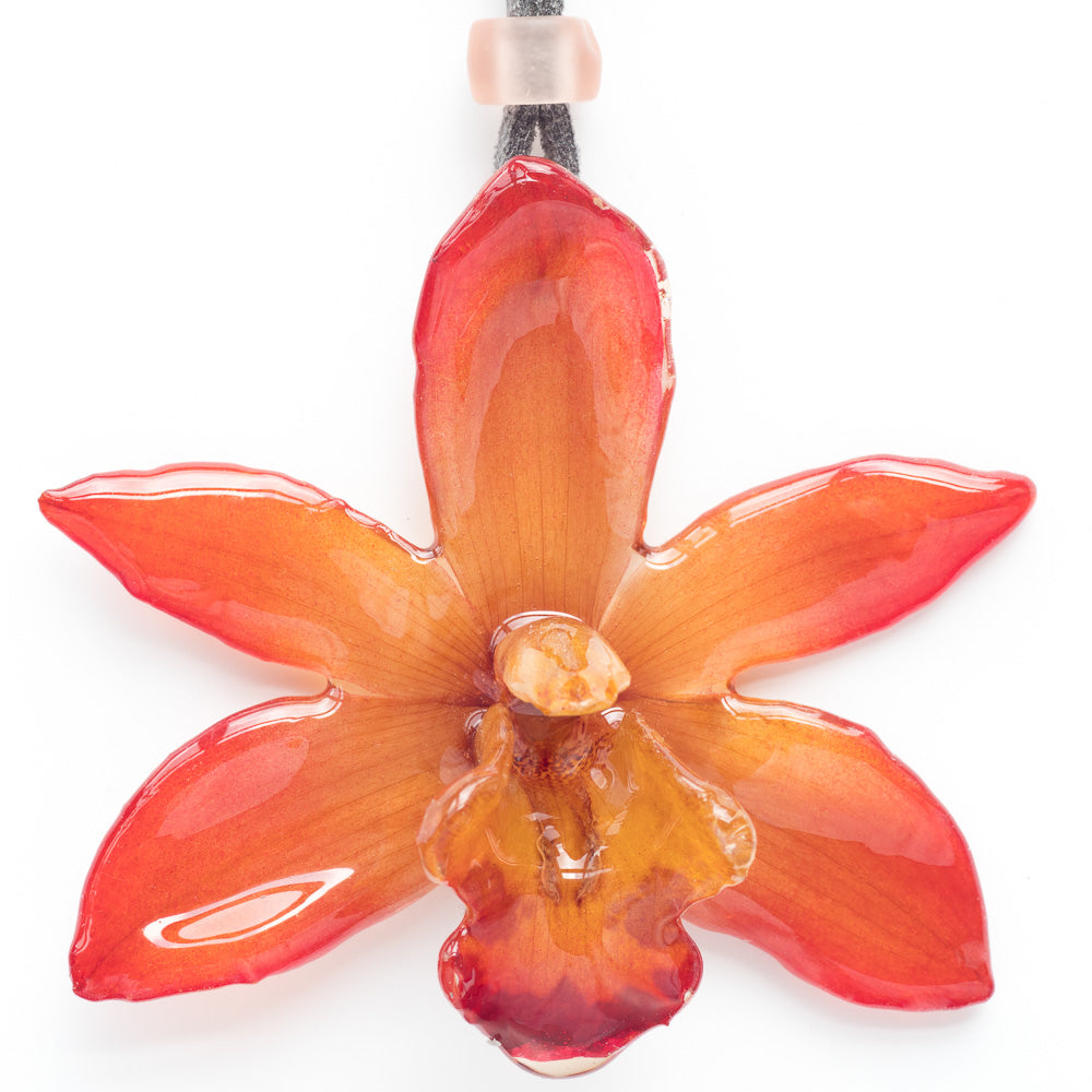 Pink Orange Cymbidium Orchid Necklace