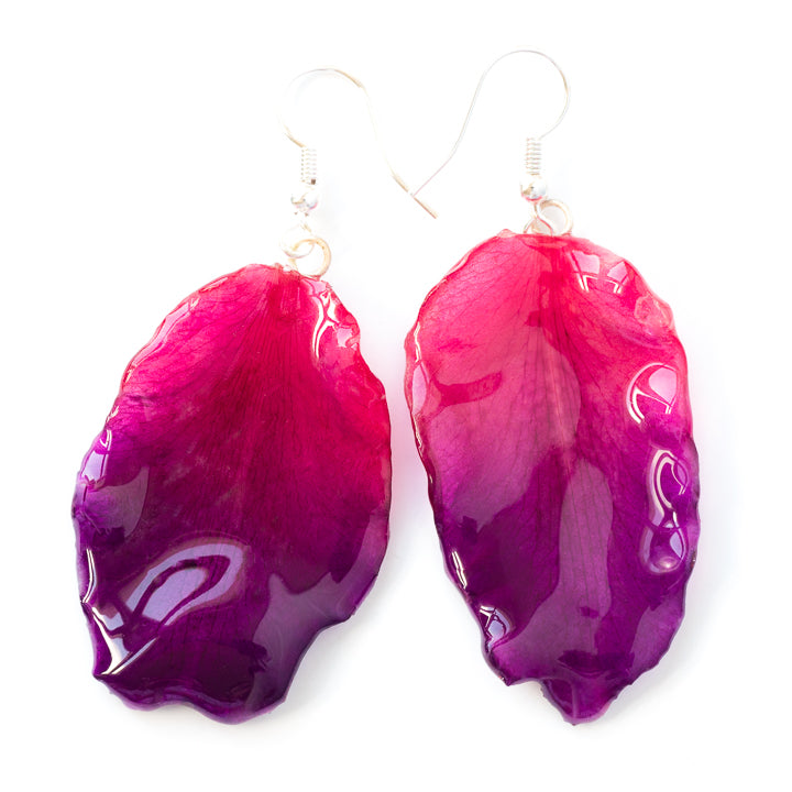 Wavy cattleya orchid flower pink-purple petal earrings