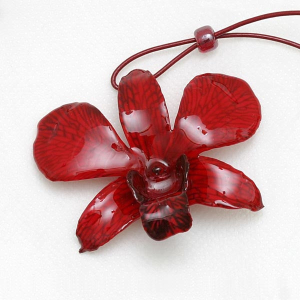 Ruby Dendrobium Orchid necklace