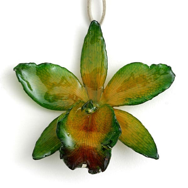 Green Yellow Cattleya Orchid Necklace